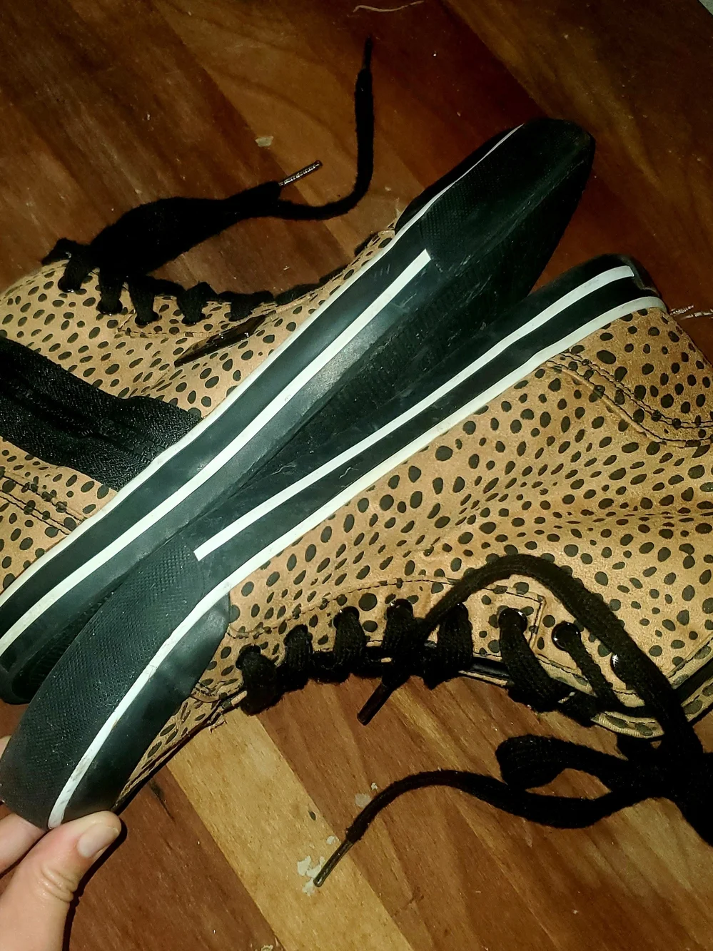 Women's Tan and Black High-Top Sneakers
